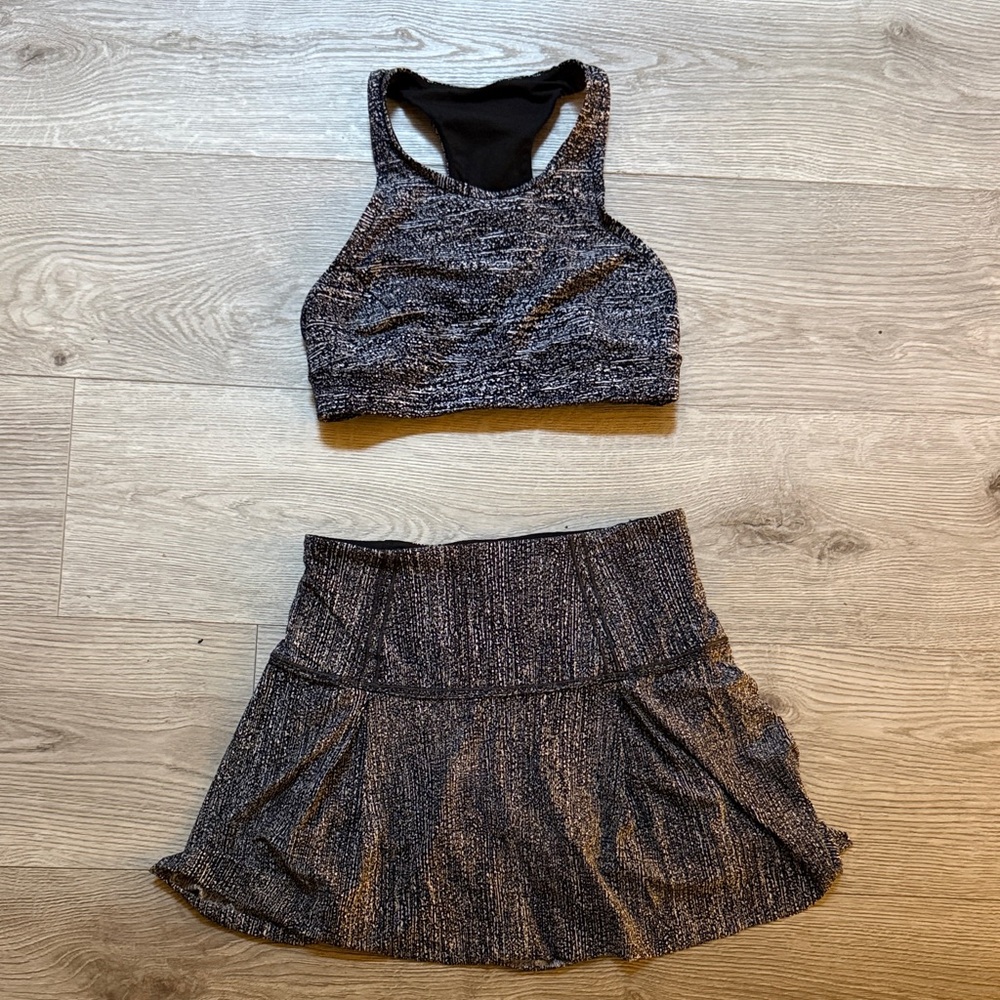Lululemon Women’s Athletic Skort and Sports Bra Set - Black/Grey